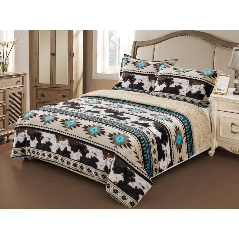 Southwest Aztec Cowhide Sherpa Set