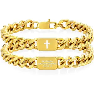Orphic Men's Bible Verse Cross Cuban Link Bracelet Stainless Steel Christian Religious Jewelry for First Communion Confirmation Present Dad Husband Son Father's Day Gift