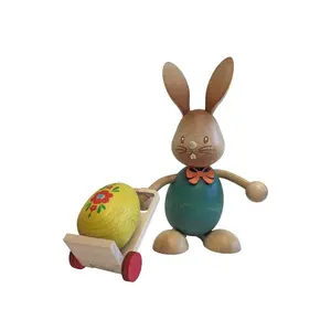 212 MAIN Dregeno Easter Rabbit Figure with Trolley, Small Size Compact Animal-Shaped Festive Ornament, Home Easter Decoration