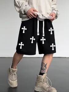 Men's Geometric Print Drawstring Waist Bermuda Shorts, Regular Fit Casual Pocket Graphic Shorts, Men's Summer Streetwear Bottoms for Daily Wear, Menswear, Shorts for Men, Clothing, Breathable Summer Shorts