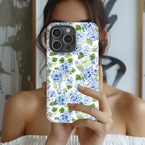 Blue Hydrangea Girly Aesthetic Summer Spring Flowers Fashion Cute 2 in 1 Phone Case with Durable, Shock Absorbing and Stylish Design. Compatible with Iphone 11, 12, 13, 14, 15 and 16 Pro Max and Pro Plus Series A creatively designed new phone case, perfec