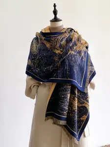 Eiffel Tower Pattern Scarf with Fringe Decoration, Soft Warm Casual Shawl for Fall & Winter, Fashion Accessory for Daily Wear, Tassel Decor Scarf