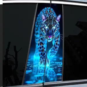 2-Piece, Blue Tiger and Leopard Glowing Decal - High Gloss - Waterproof and Scratch Resistant - PVC-Sticker - Self-Adhesive Suitable for -b-Rods - Doorposts, etc. - Ideal for Vehicles - Wall and Window Glass Decorations - Car Decals - Sticker For Cars