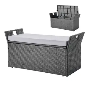 Outdoor Storage Bench PE Rattan 40Gal Deck Box Waterproof Outdoor Seat & Storage
