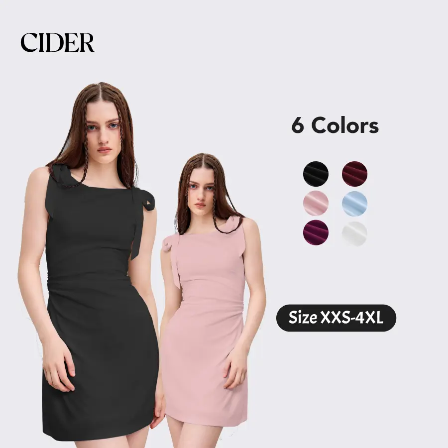Cider Women's Sleeveless Minimalist Square Neck Solid Bowknot Mini Dress, Size 0-26, Lady's Casual Womenswear SohoChic