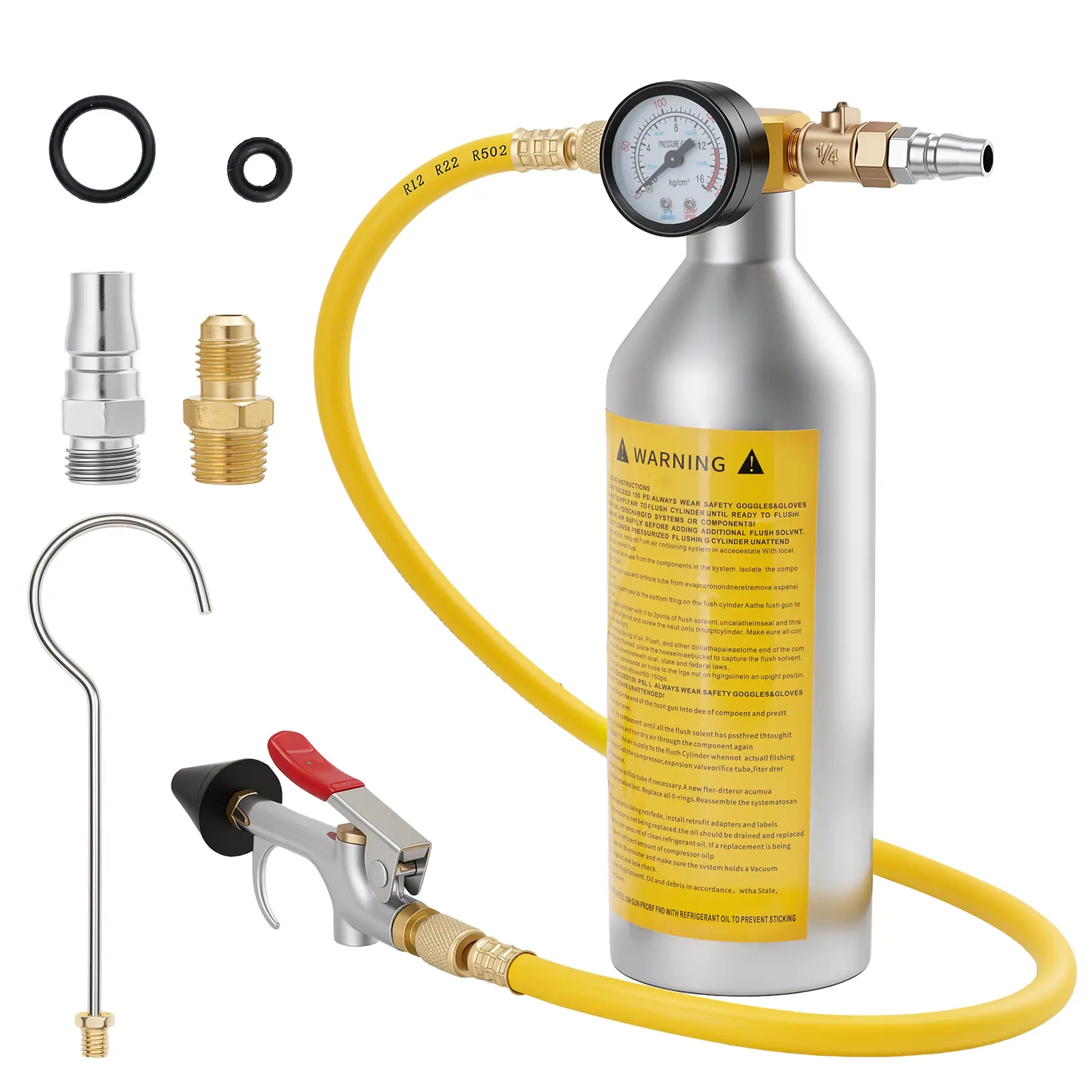 GJANSH Professional AC Flush Kit for Home & Auto - Universal HVAC System Cleaning Tool with Real-Time Pressure Gauge, Safety Relief Valve, and Refillable Stainless Steel Empty Canister for R134a R410a R22 R12