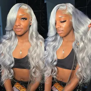 Bling Hair Silver Grey Body Wave HD Lace Frontal Human Hair Wigs Pre Plucked 13x6 13x4 Frontal Wigs Brazilian Cosplay Colored Human Hair Wig 180% Density