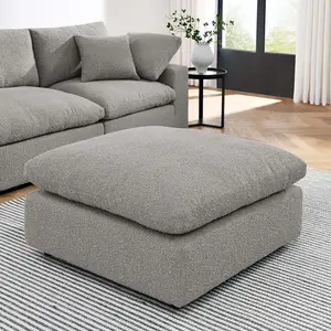 Modway Commix Down Filled Overstuffed Boucle Fabric Ottoman in Light Gray