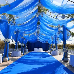 1pc, deep blue thin gauze curtain, suitable for weddings, ceremonies, Wedding party backdrop - polyester fabric, reception, engagement, anniversary - religious event decoration, feather free, no electricity required