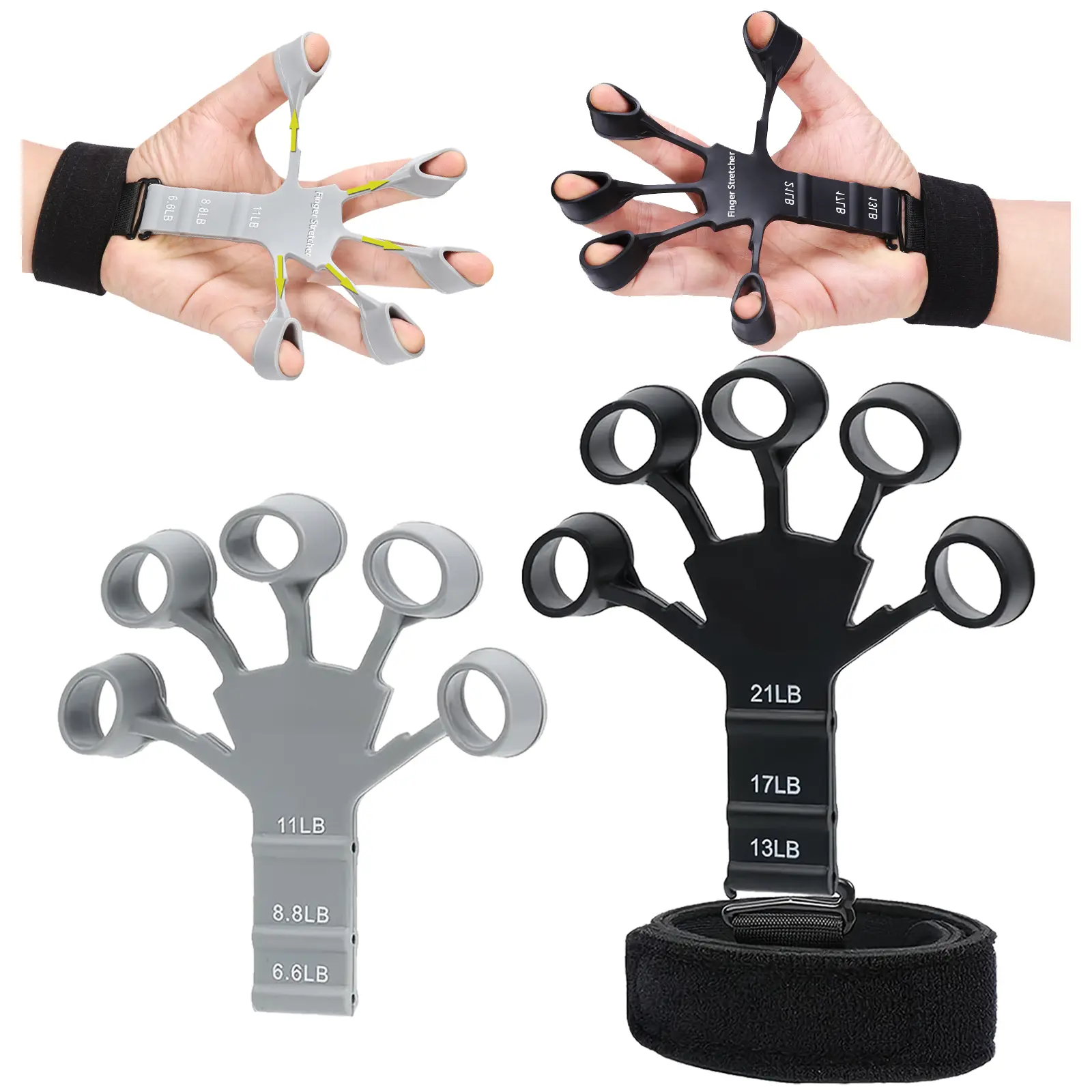 Silicone Finger Strengthener & Hand Stretcher, 2-Pack 6 Levels of Adjustable Resistance (6.6lb-21lb) Forearm-Wrist Trainer for Athletes, Therapists, Office & Traveling Use, Gamers, 6.6Lb To 21Lb