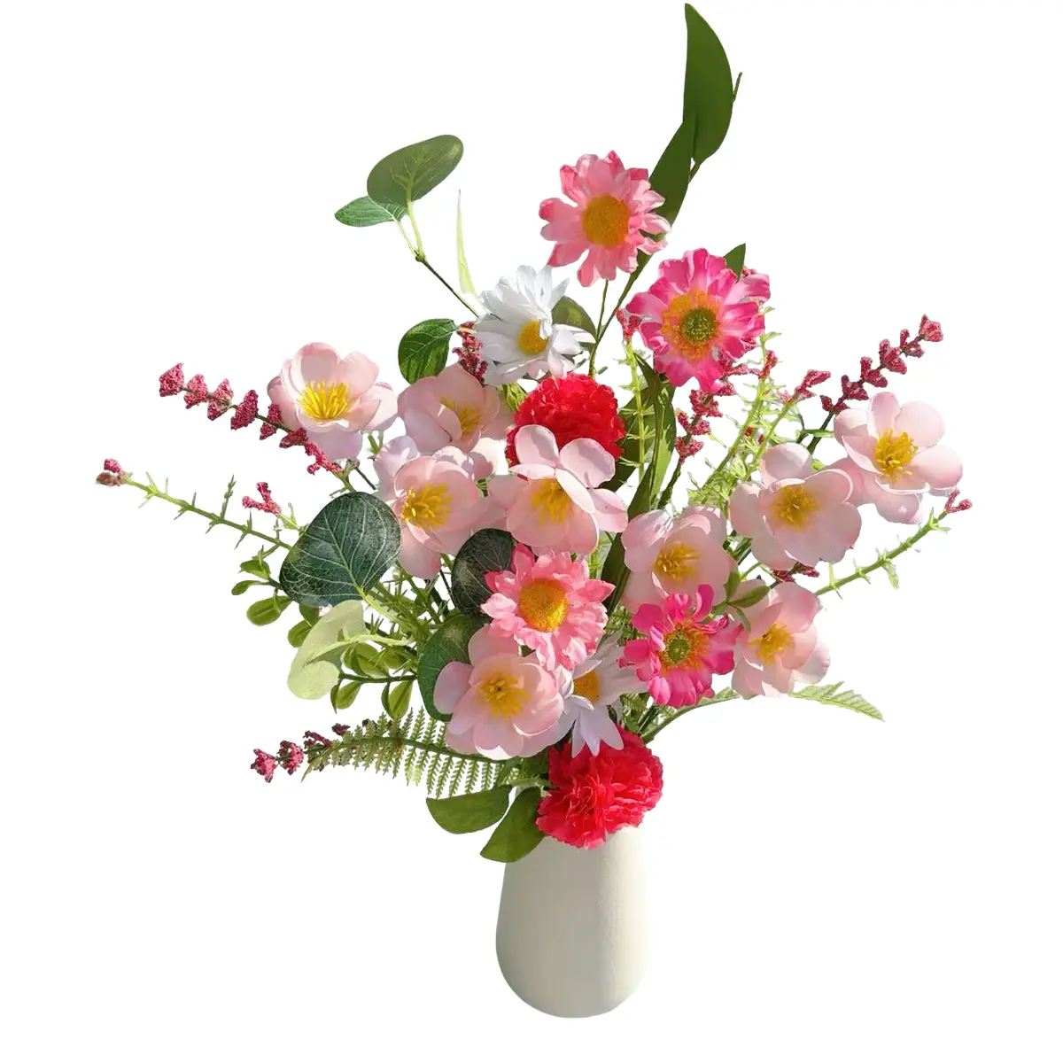 4pcs Artificial Peach Blossom & Carnation Bouquet with Ceramic Vase, Spring Floral Arrangement for Valentine‘s Day Gifts, Romantic Dining Table Centerpiece, Home Decor, Wedding & Spring Summer Decoration
