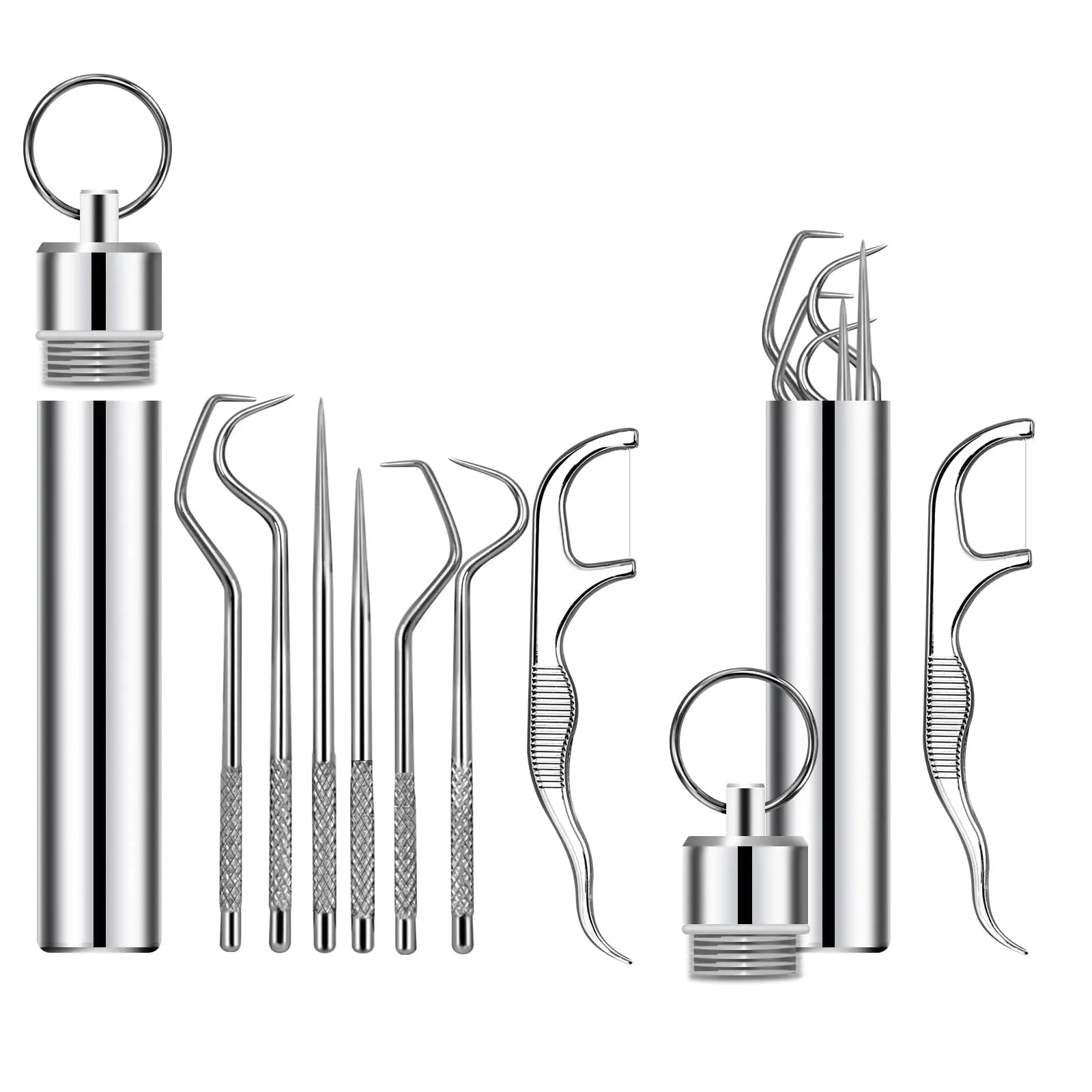 Household Reusable Stainless Steel Toothpick Set - 3 Shapes Smooth Oral Care Tool, Compact Pocket Storage Box for Indoor & Outdoor Home Supplies Organization, Three Shapes