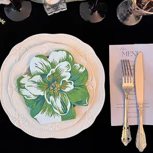 Aesthetic Flower Shaped Napkins for Dinner Party | 20pcs Green Floral Serviettes for Hosting, Spring Brunch & Tea Party Table Decor Cute Butterfly Tableware paper plates