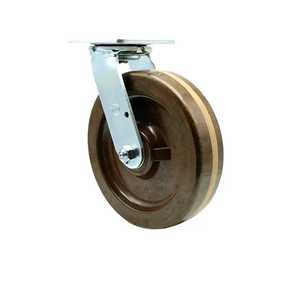Service Caster SCC-30CS820-PHBZHT Heavy Duty Swivel Top Plate Caster with 8 in. High Temperature Phenolic Wheel & Bronze Bearings - 1250 lbs Capacity per Caster