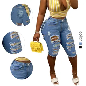 Chic Women's Ripped Denim Capris - High - Waisted, Frayed Hem - Street - chic Style