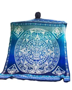 Aztec Calendar II Alpaca Blanket - Blue with White Designs, Traditional Patterns, Elegant Design, Ideal for Home or Outdoor Use, 74x94 Inches, Handmade in Ecuador