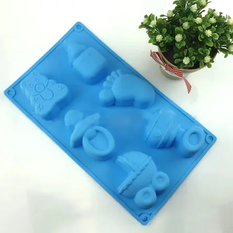 6-grid Silicone Cake Mold, Baby Foot Carriage Bottle Toy Silicone Mold, DIY Baking Mold For Chocolate Hand Soap, Chocolate Molds Silicone, Bakeware, Silicone Cake Pan, Baking Tools, Bakery Molds