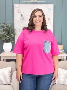 Oversized 1/2 Sleeve Top with Front Pocket | S-3XL