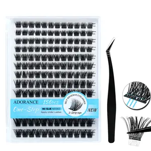 ADORANCE 156 PCS Self Adhesive Lash Clusters Kit, Pre-Glued DIY Eyelash Clusters with Non-Stick Applicator, No Glue Needed, No Residue, Natural Wispy Lash Extensions for Daily Wear, Party, Travel & Makeup
