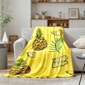 1 Piece Fresh Pineapple Print Flannel Blanket, Office Nap Sofa Throw Blanket, Multiple Sizes Available