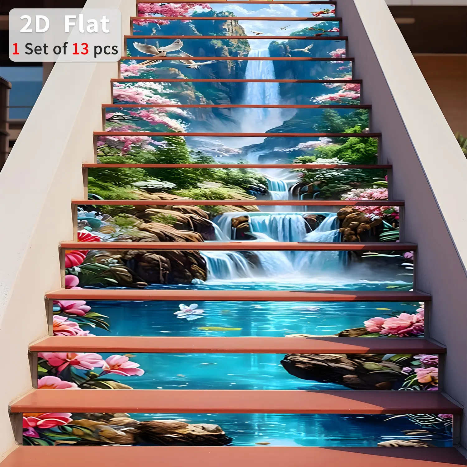 Geometric Pattern Stair Sticker, 13pcs/set Waterproof Self Adhesive Stair Sticker, Removable Wall Sticker for Home Decor, Decorative Stickers, Decorative Decal, Pvc Waterproof Stickers