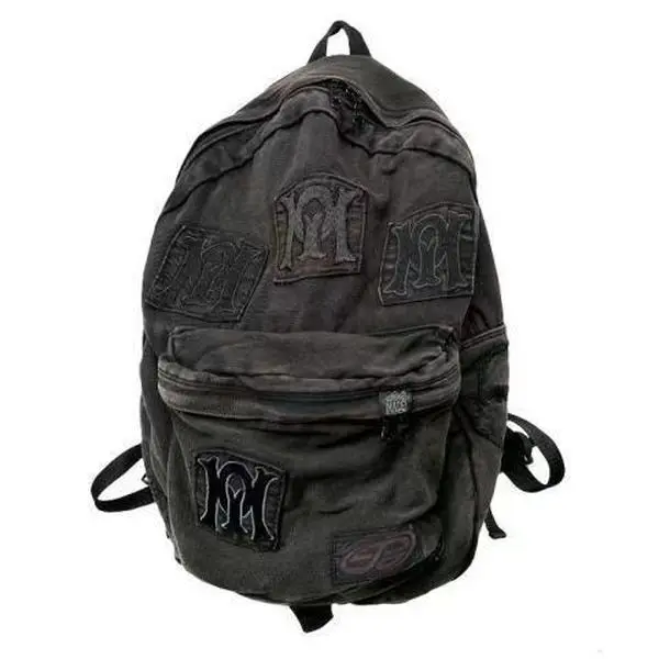 Vintage Washed Backpack, Embroidered Patch Laptop Backpack, Large Capacity School Bag, Casual Travel Daypack, Distressed Canvas Student Backpack for Men Women, College Bookbag