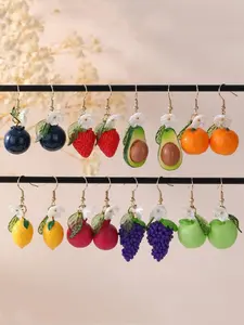 8 kinds of cute three-dimensional fruit, Fruit veggie earrings, other flower earrings, fresh summer beach style, Chinese style, colorful creative earrings, women's jewelry, simple style, alloy ear hooks, suitable for all year round