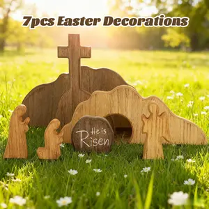 7pcs Empty Tomb Easter Scene and Cross Decoration,Easter Resurrection Scene Cross Jesus Tomb Tray Set,Flexible Combination, Exquisite Craftsmanship & Durable Quality,Tabletop Decor for Home and Office,Present for easter, spring parties,weddings,birthdays
