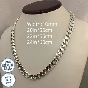 925 Sterling Silver Italian 10mm Cuban Chain, Suitable for Men and Women Necklaces, Suitable for Anniversary, Birthday, Various Holidays, Special Occasions for Men, Wife, Girlfriend, Mother, Daughter - Gift Box Included,Chain For Boyfriend, Silver Metal N