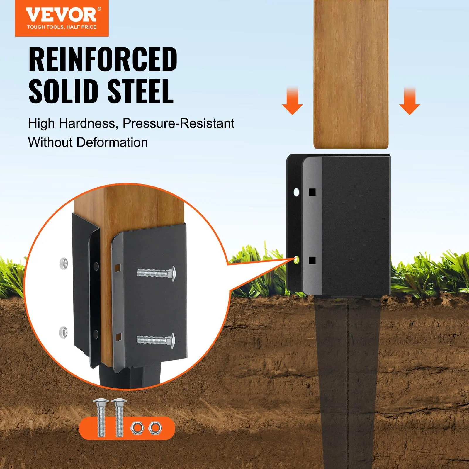 【summerfinds】VEVOR Fence Post Anchor Ground Spike, 4 Pack 24 x 4 x 4 Inches Outer Diameter (Inner Diameter 3.5 x3.5 Inches), Metal Black Powder Coated Post Stake Ground, for Mailbox Deck Garden Railing