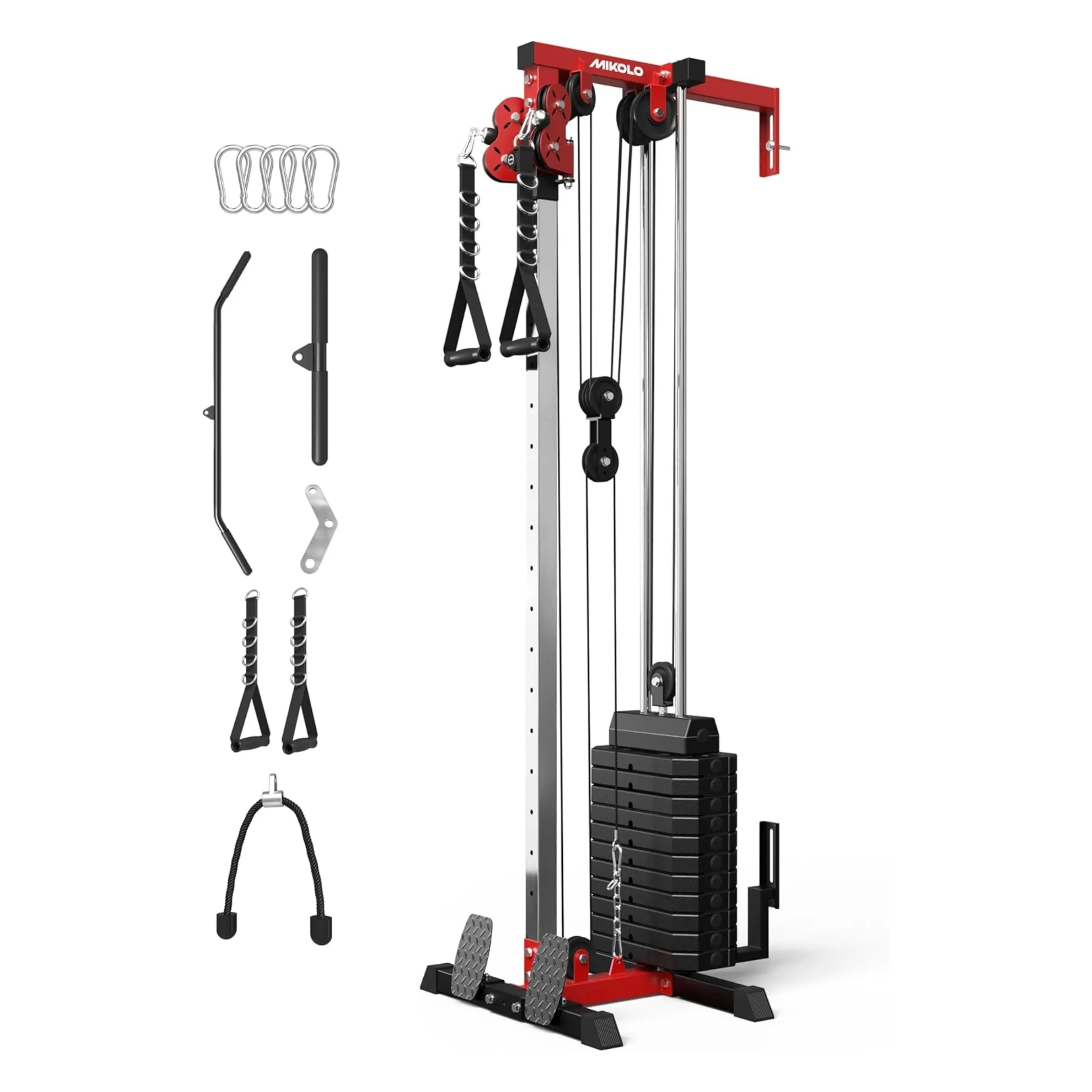 Mikolo Wall Mount Cable Station, Cable Crossover Machine with Dual Pulley System and 19/27 Adjustable Positions for Home Gym Fitness Equipment