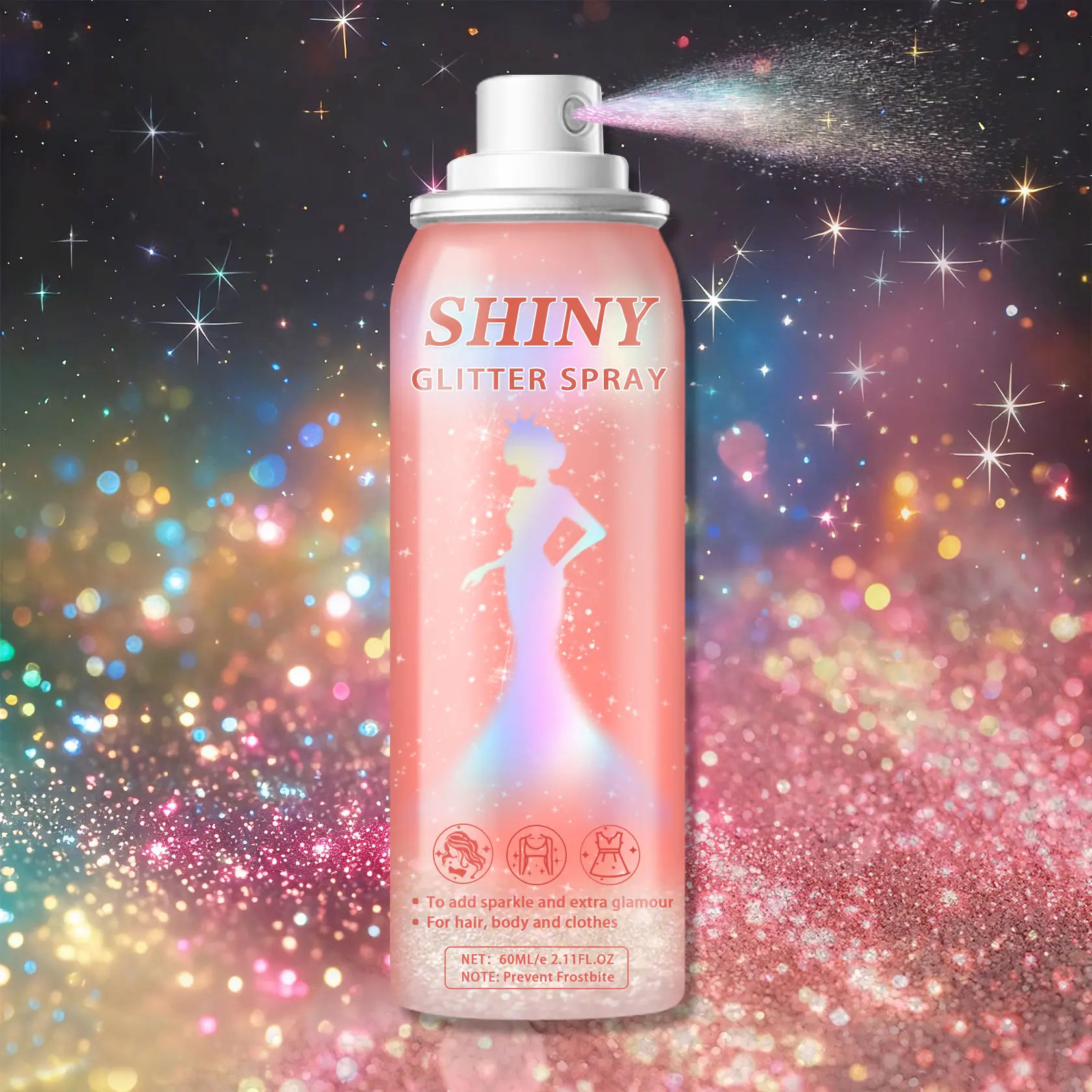60ml Christmas Glitter Spray, Holographic Fine Shimmer Mist All-purpose Sparkle for Hair Body Clothes Ideal for Xmas Party Carnival New Year