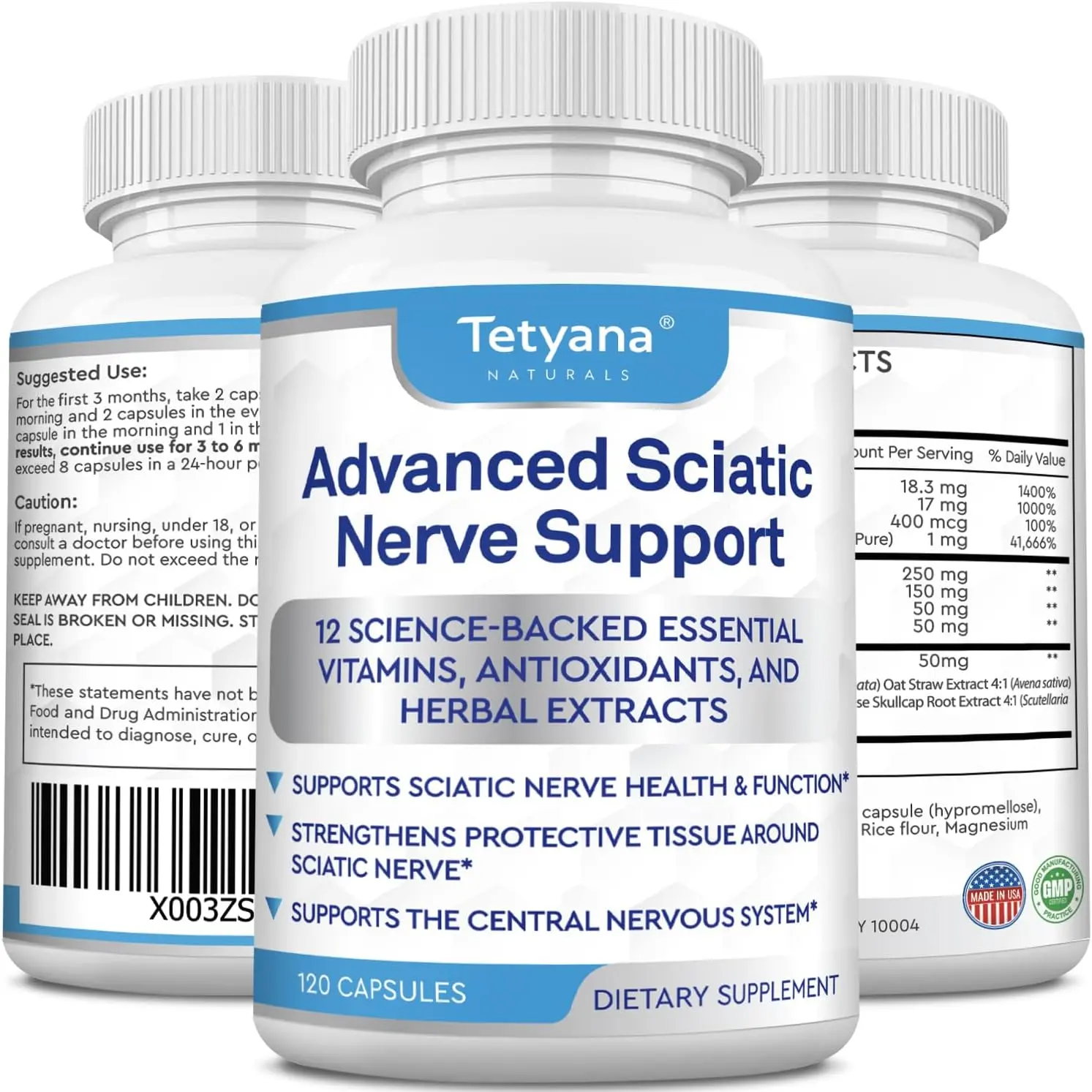 Advanced Sciatic Nerve Support Relief: Alpha Lipoic Acid Vitamin, Benfotiamine - 12 in 1 Sciatica Supplements - 120 Capsules- 30-60 Supply- Made in USA -120 Count (Pack of 1)