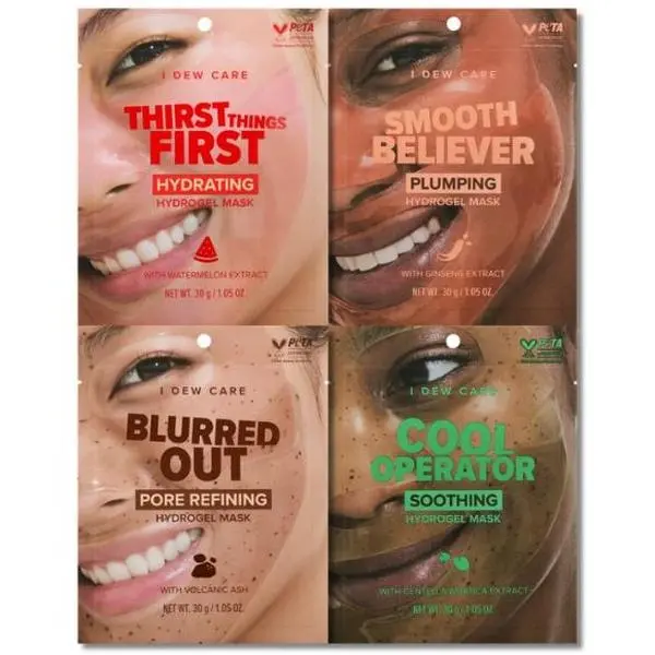 I DEW CARE Hydrogel Mask Solutions | Plumping, Pore Refining, Soothing, Clarifying & Hydrating Facial Sheet Mask | Breathable & Highly Adhesive Vegan, Korean Skin Care