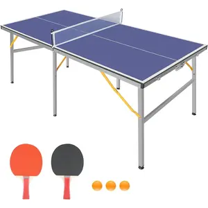 Portable Professional 6x3ft Folding Ping Pong Table - Indoor/Outdoor Table Tennis Game Set with Net, 2 Paddles & 4 Balls for Adults and Teens- Quick Assembly,Blue