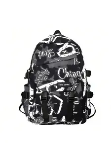 Trendy and fashionable backpack with large capacity, featuring graffiti-style and personalized design, versatile and casual, suitable for students and commuters, suitable for daily use and commuting, Lightweight Casual Daypack