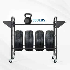 Garvee 2-Tier Heavy-Duty Rolling Tire Storage Rack – Adjustable with Locking Wheels, for Garage & Shop Organization, Black