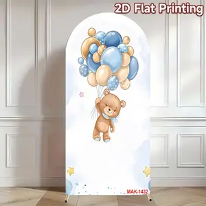 Bear Arch Backdrop Cover Soft Fabric Blue Cloud Balloons Arched Background Child Baby Shower Birthday Party Photo Decor