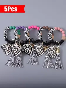 Fashionable Letter Pattern Beaded Keychain, Boho Style Tassel Decor Keychain for Women & Men, Trendy All-match Keychain for Birthday Gift, Keychain Set