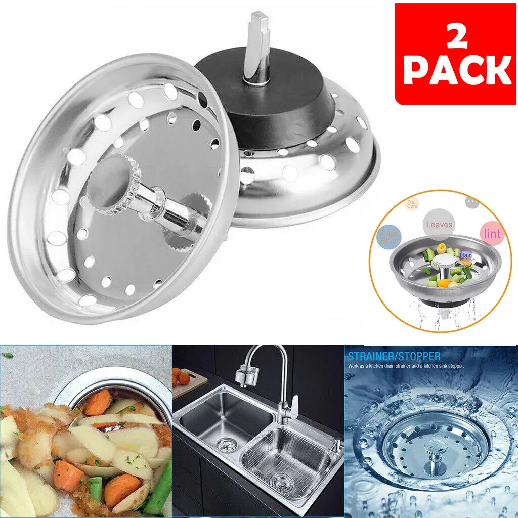 2-PACK Rustproof Stainless Steel Sink Drain Strainers, Kitchen Sink Accessories, Stopper Plugs for Food and Hair Catching (Replacement Parts), Sink Drain Strainer