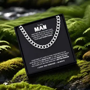 1Pcs“To My MAN” Stainless Steel Cuban Chain Necklace for Men - Valentine’s Day, Birthday, Christmas, Anniversary Gifts for Husband Boyfriend with Luxury Gift Box & Card, Cuban Link Chain， Jewelry Gift for Man