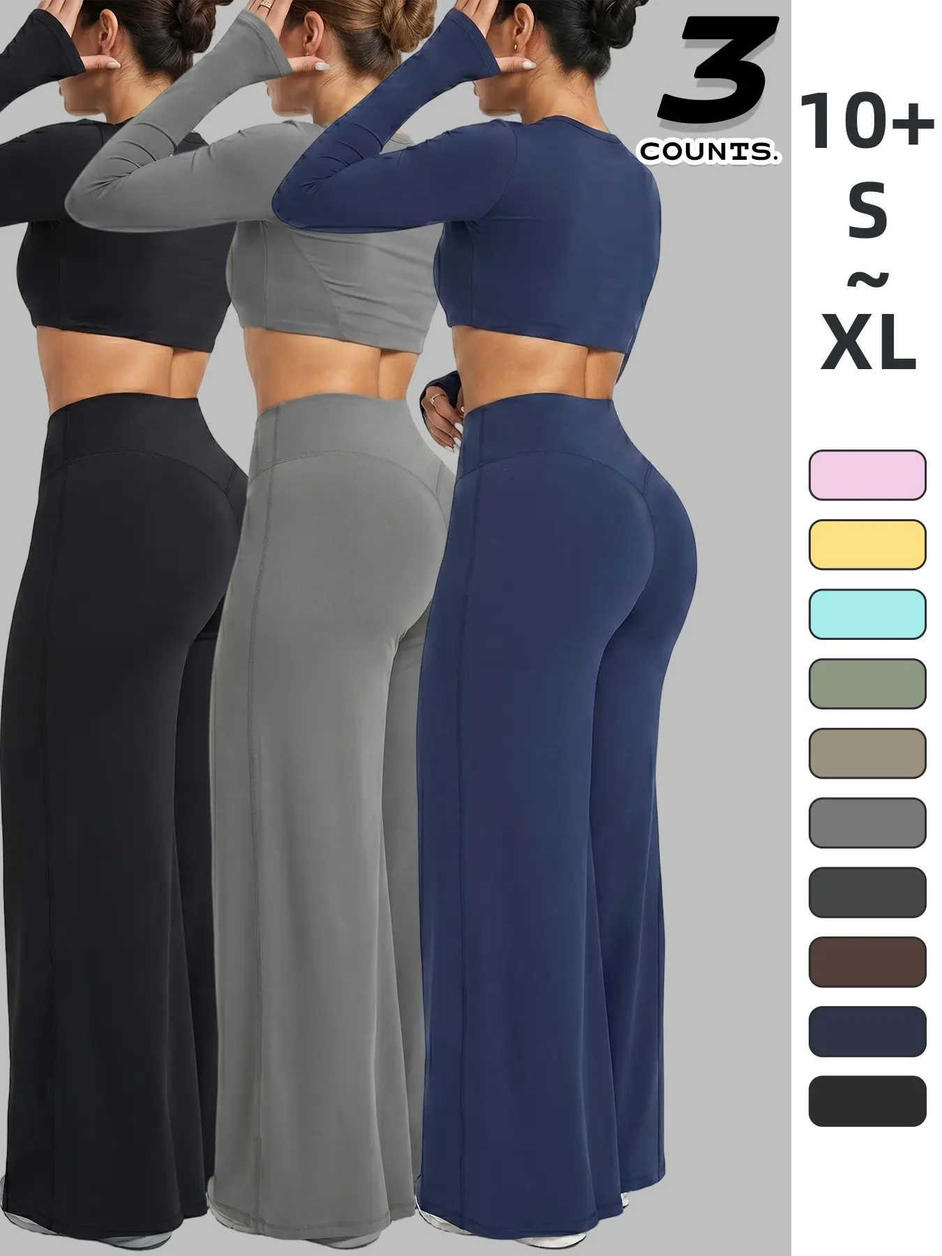 3-Pack Women's High-Waisted Tight Bell Bottom Yoga Pants, All Season Activewear High Waisted Sportswear Sporty Fashionable Comfortable Daily Running Fitness Workout Long Pants, Yoga Training Pants