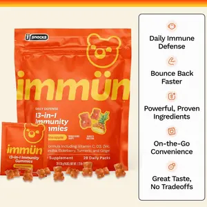 EXTRA SOUR Immün 13-in-1 Immunity Gummies (Extra Sour Pineapple): Daily immune defense supplement with 13 clinically studied ingredients: Vitamin C, D3, Zinc, Ashwagandha KSM-66, Elderberry, Prebiotics, Adaptogens, Gluten Free, Vegan, Third Party Tested
