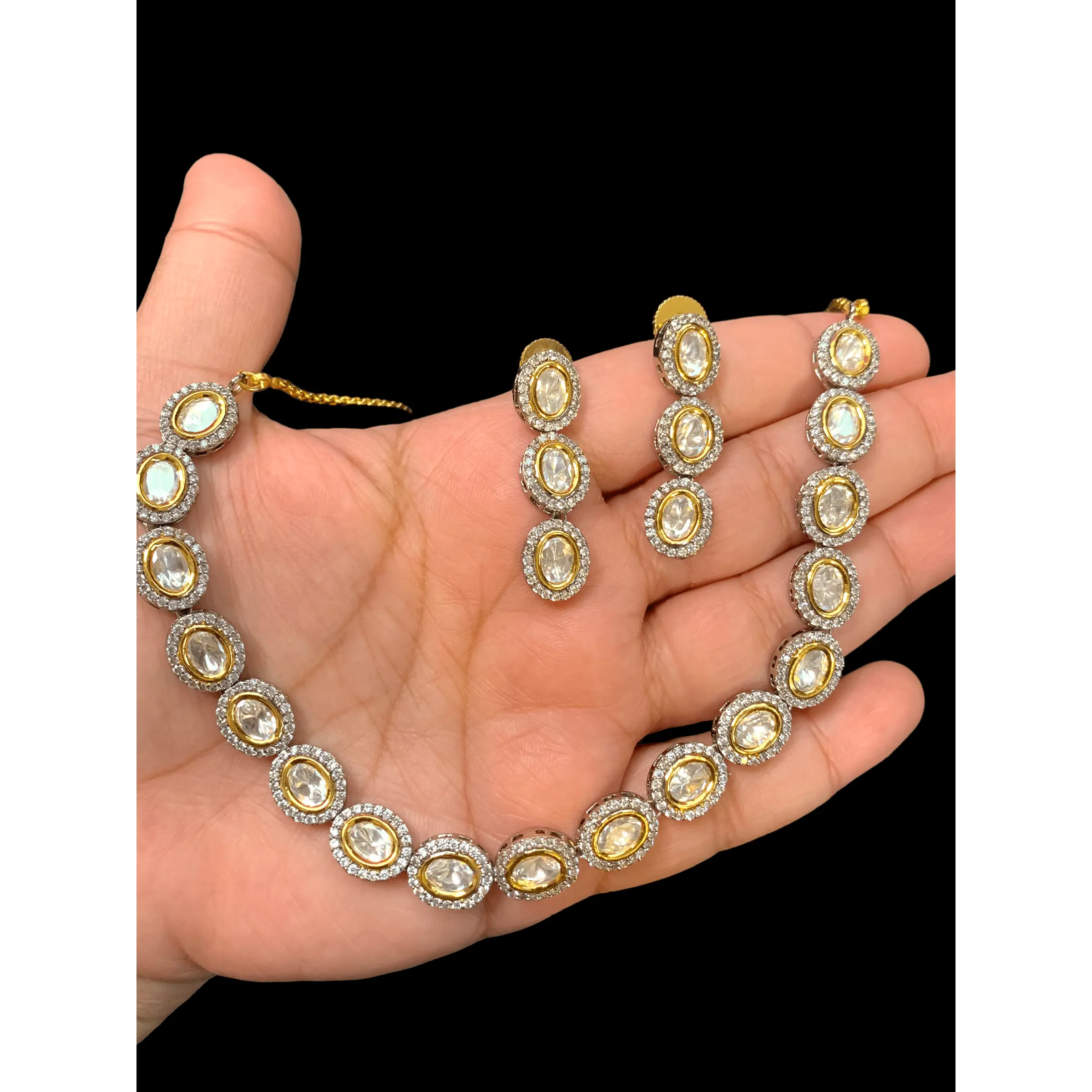 NS334 Victorian  plated polki necklace set ( READY TO SHIP )