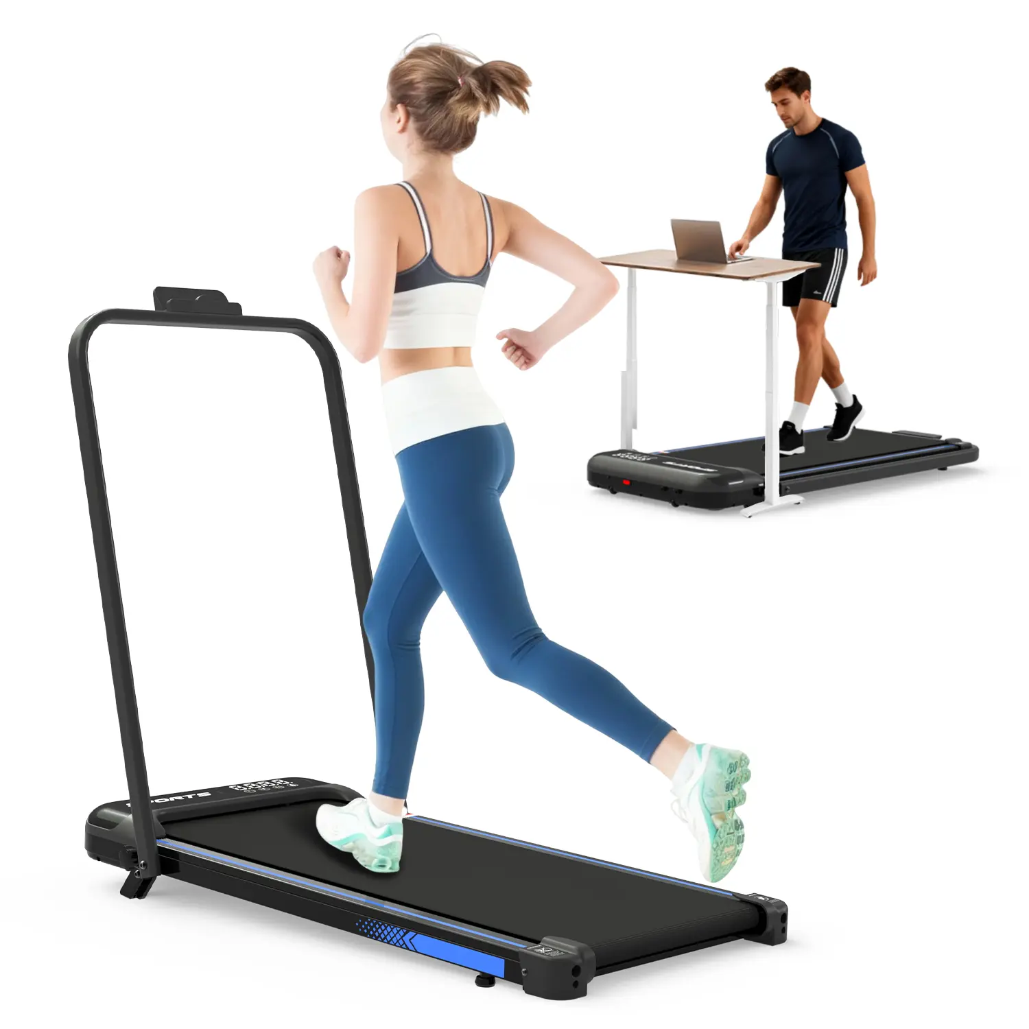 Mersco 3 In 1 Home Use Under Desk Treadmill with Incline - 44in×22in Foldable Wheeled Compact Walking Pad, Handlebar, Quiet Operation, Remote Control, LED Display for Walking, Jogging