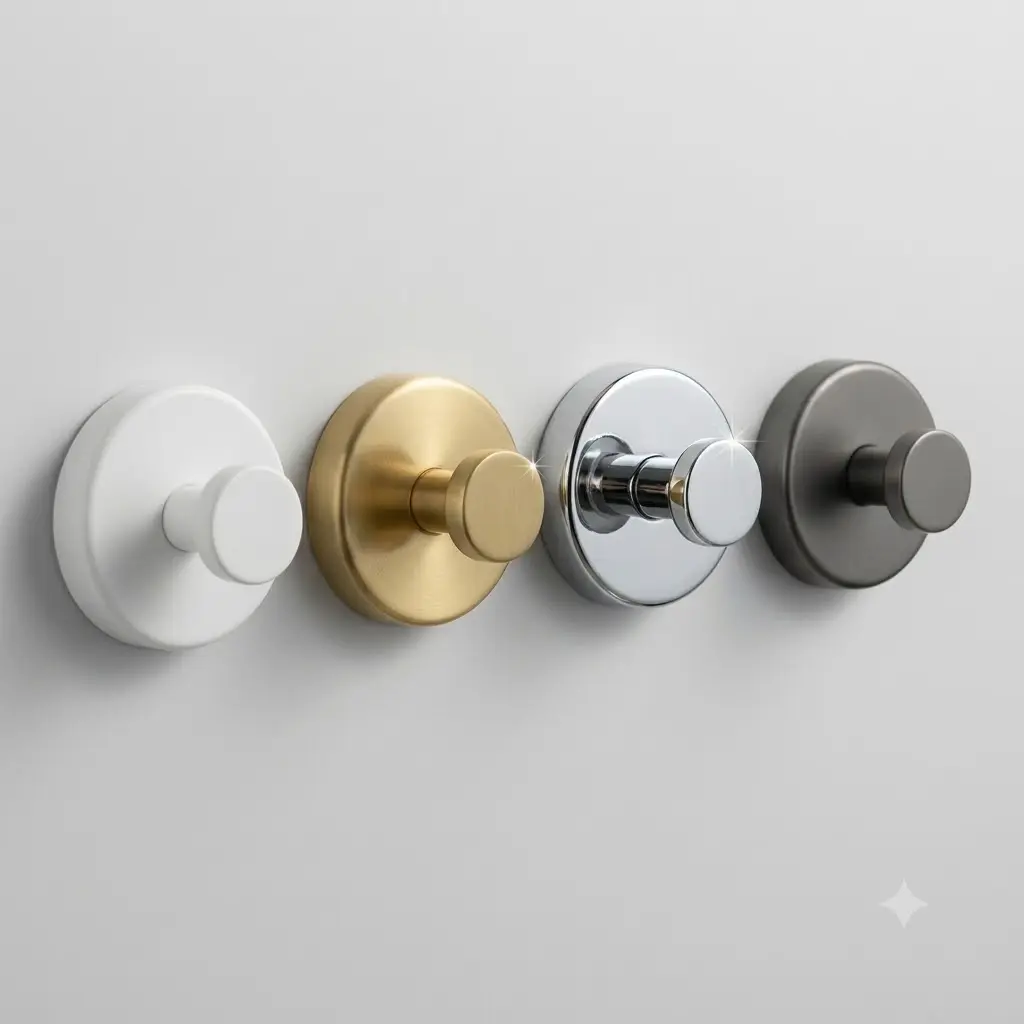4-Pack Twist-Lock Vacuum Suction Wall Mount Hooks - Heavy-Duty Reusable Damage-Free Mounting Hooks & Rails for Bath Towels, Robes, Toiletries | Contemporary Matte White, Brushed Gold, Chrome, Gunmetal Home Organizer, Bathroom Hooks For Towels, Robe Hooks
