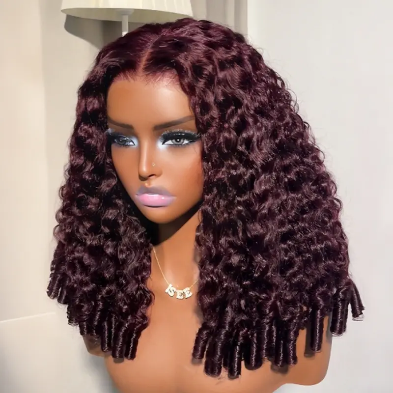 ISEE HAIR Blackcurrant Brunette Burmese Curly Wear Go Wig 9x6 Lace Glueless Human Hair Wig Dark Burgundy Color Wig Pre-Cut Lace & Pre-Plucked Hairline Ready To Wear Beginner Friendly Natural Looking Lace Front Wig Vacation Hair #SummerWins#DealsforYouDays