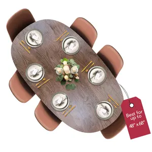 COVERS FOR THE HOME Deluxe Elastic Edged Flannel Backed Vinyl Fitted Table Cover - Woodgrain (Oak) Pattern - Round Oblong Oval - Fits Tables up to 48" W x 68" L