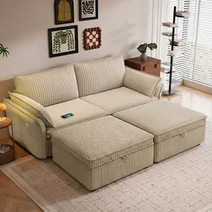 88in Multi-Functional Fabric Sectional Sofa - Adjustable Sleeper with Storage, Charging Port, Elevated Backrest, Detachable Kit, Easy Assembly - Modern Comfortable Indoor Living Room Furniture
