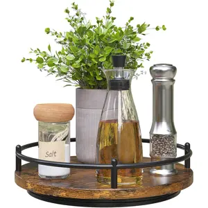9 Inch Rotating Spice Rack Round Wooden Turntable Holder for Kitchen Countertop Cabinet Dining Table Cupboard Storage Black